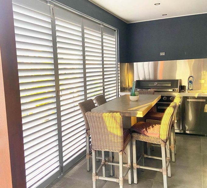 External Shutters in Kitchen Area — Premium Window Coverings In Chevallum, QLD