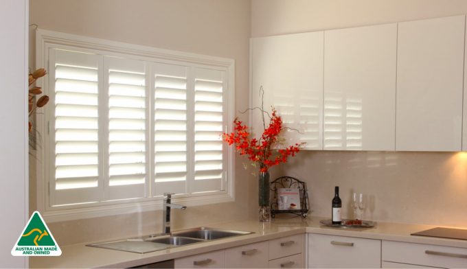 White Bondi shutter in the kitchen — Premium Window Coverings In Mooloolaba, QLD
